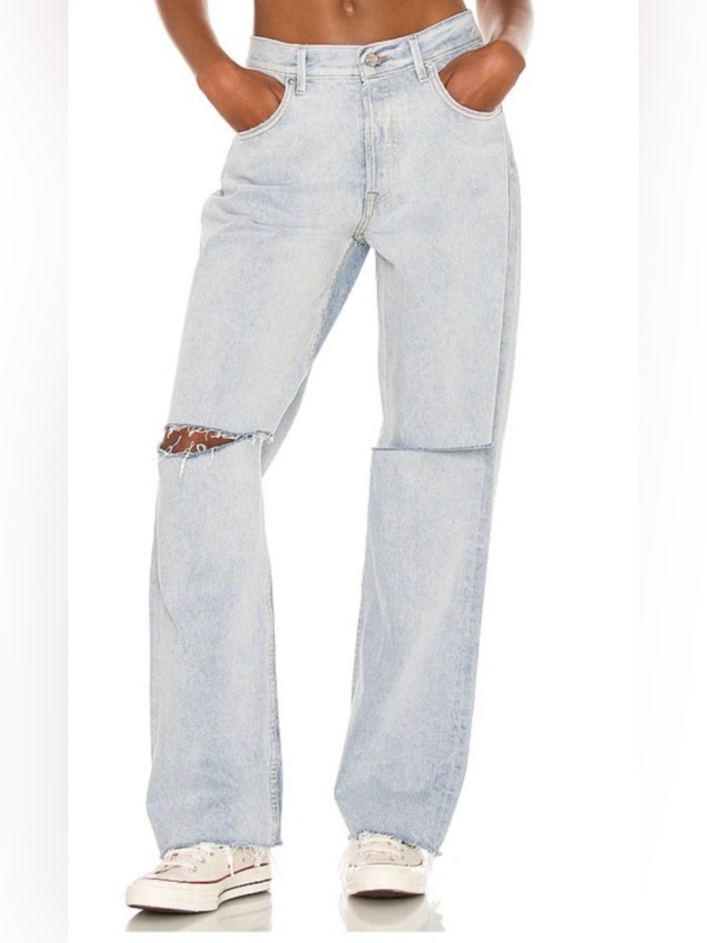 GRLFRND Bella Low Rise
Boyfriend Denim In Light Blue Color